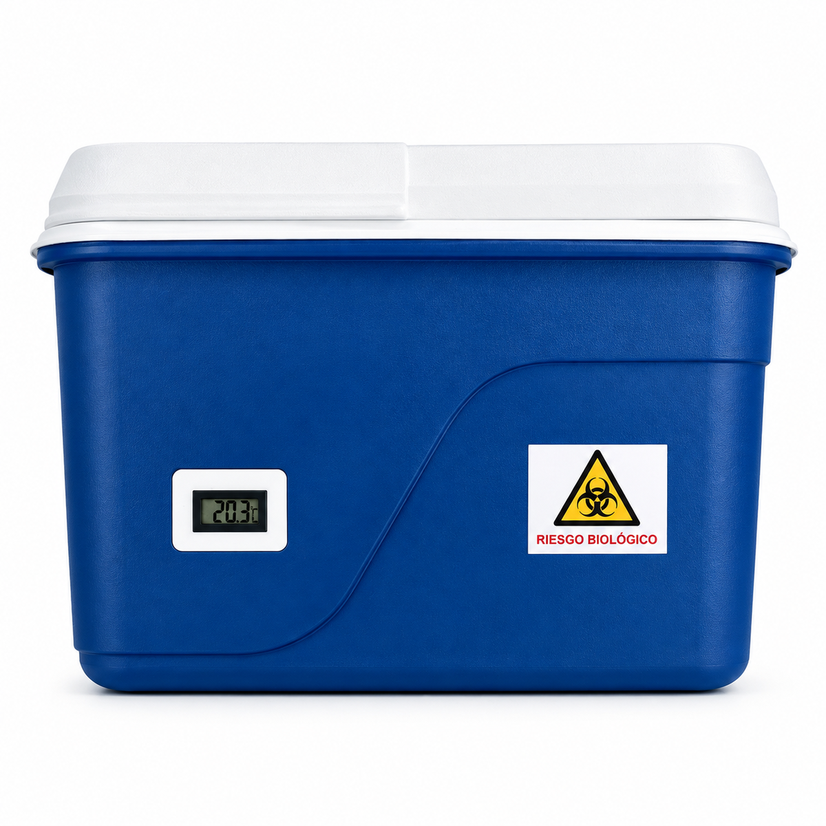 Nevera para transporte de muestras biologicas de 42 lt con termometro.