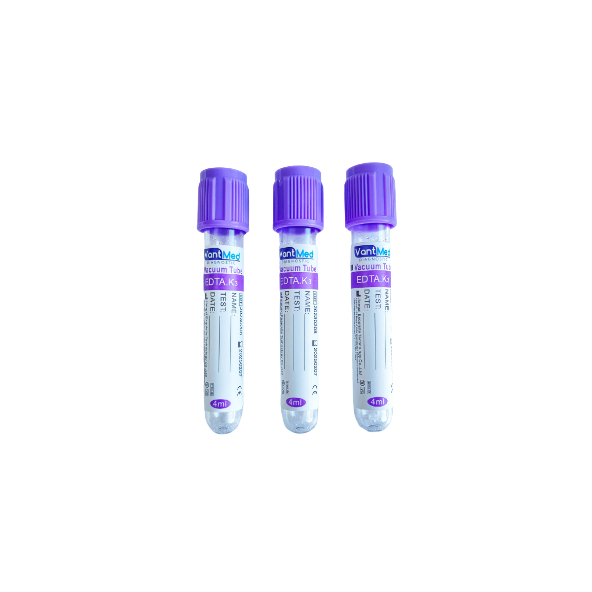Tubo tapa morada 2 mL Vantmed Diagnostic – EDTA K3 anticoagulante