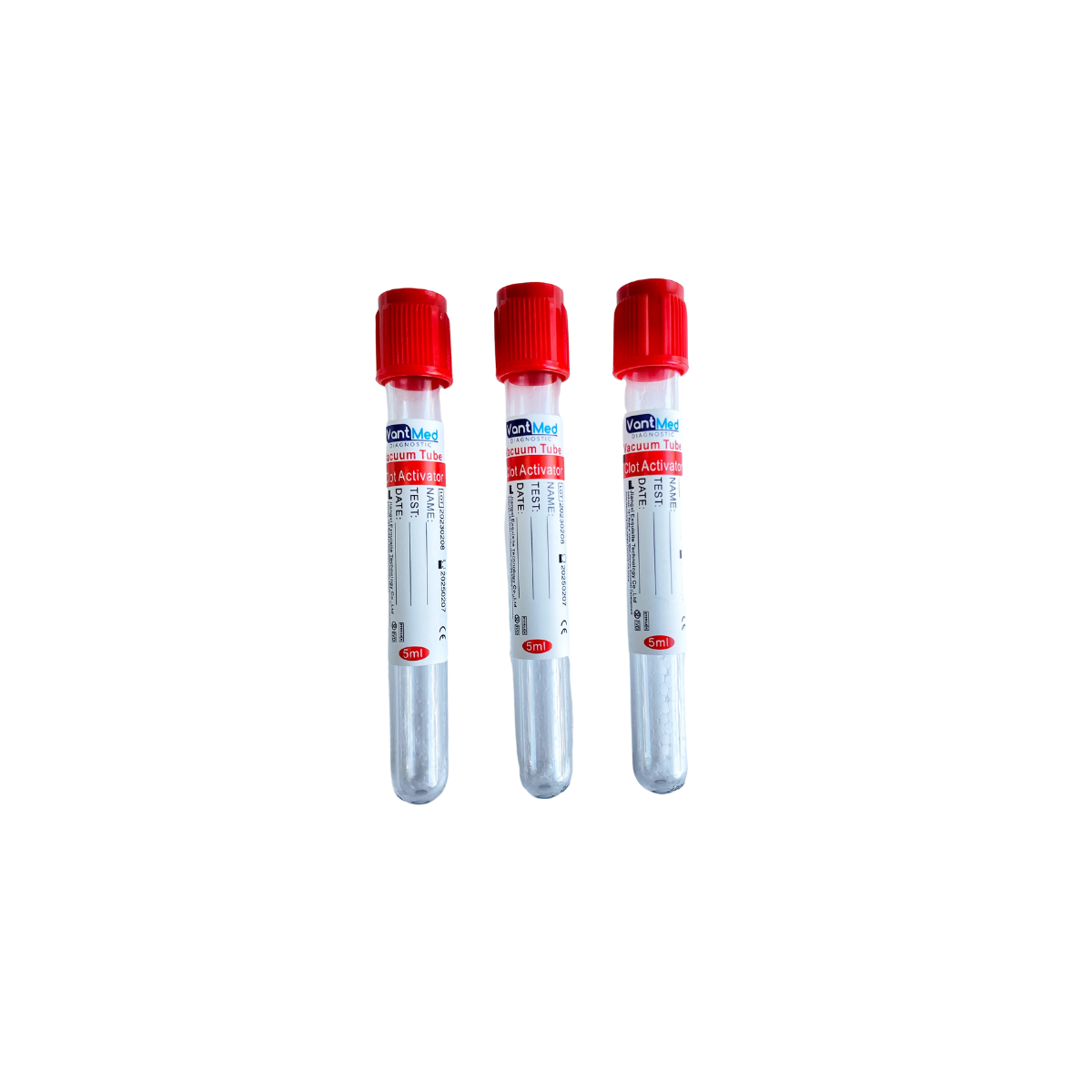 Tubo tapa roja 5 mL Vantmed Diagnostic – sin aditivo