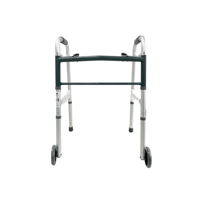 Caminador de aluminio con ruedas delanteras KP plegable y regulable