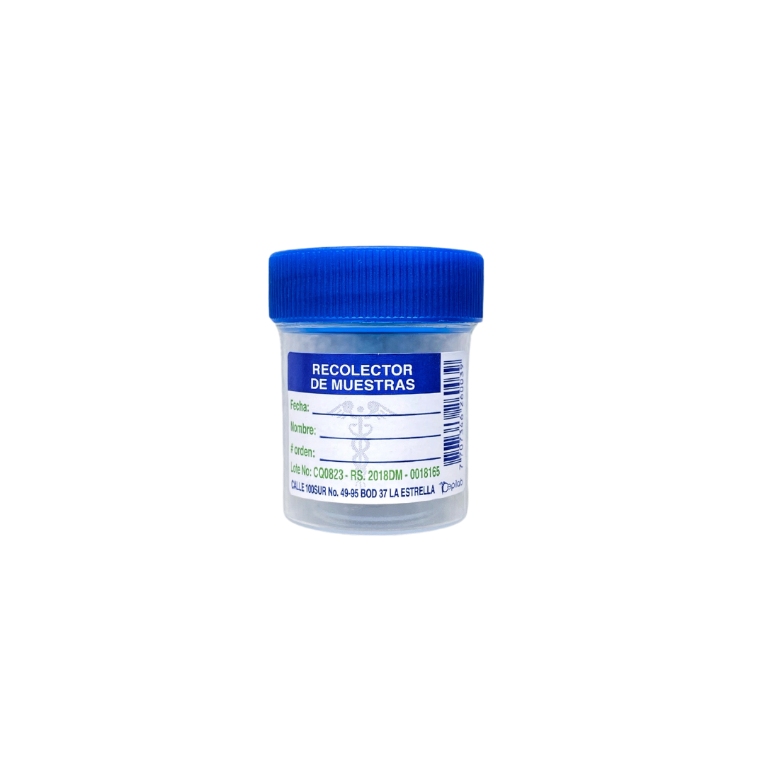 Recolector de orina de 30 ml con tapa rosca paq x 100 und